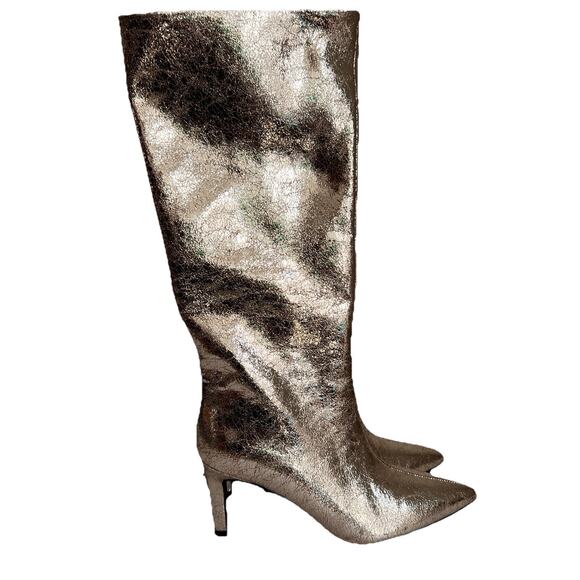WORTHINGTON PLEASANT GOLD FOIL STILETTO KNEE HIGH BOOTS - NWT - SZ 6.5 - Picture 1 of 9